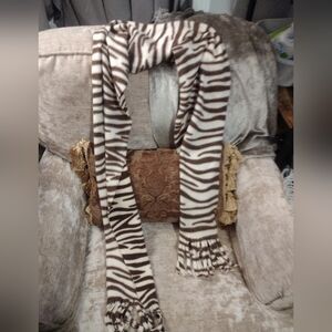 Brown/Cream Fleece Zebra Print Scarf